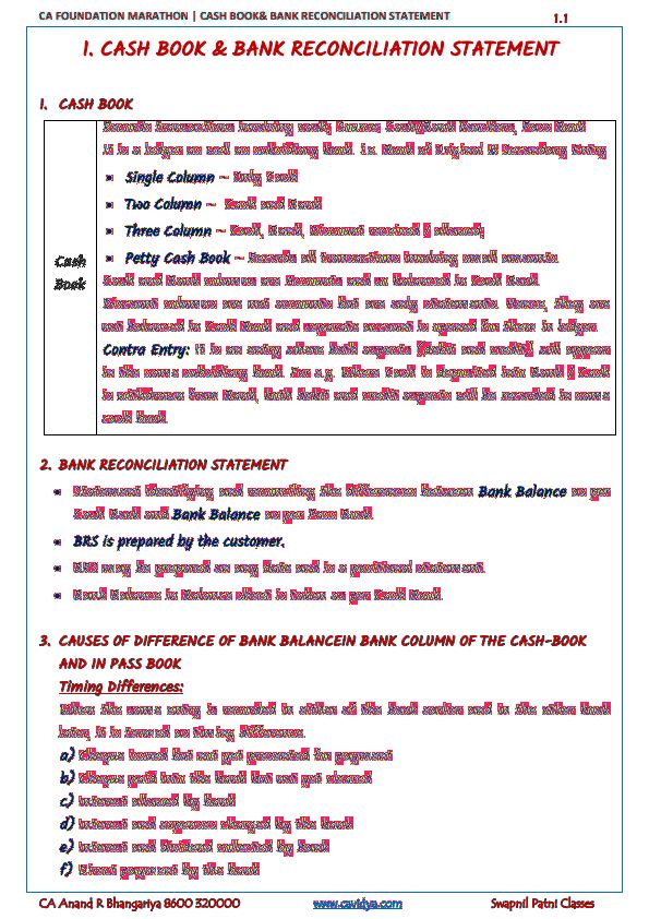 Cash Book and BRS Notes