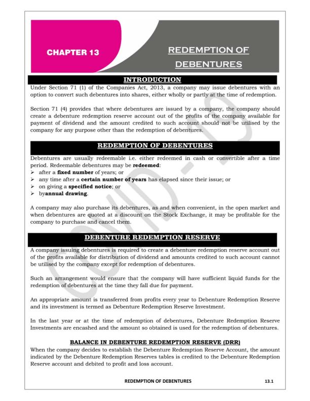 Redemption of Debentures Question Bank 