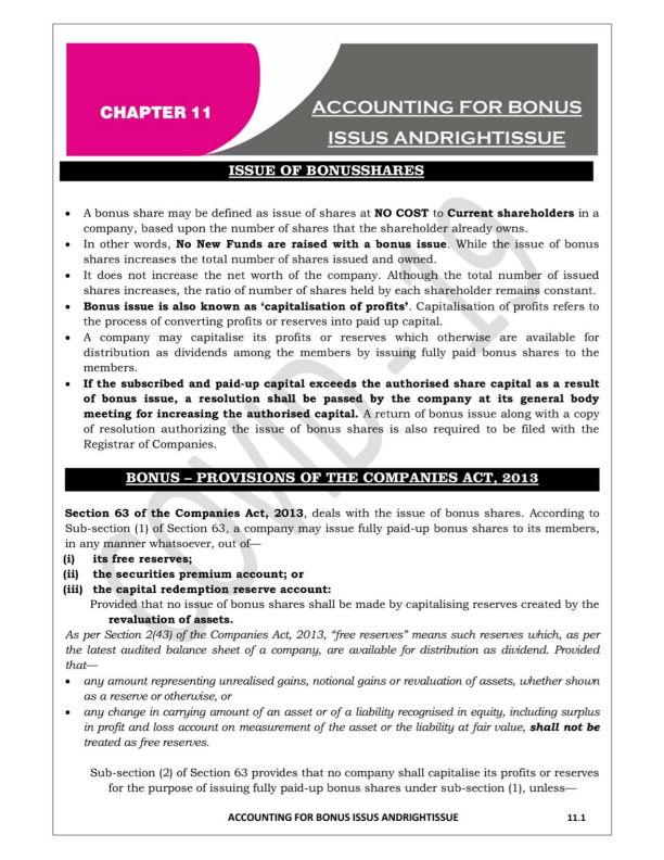Accounting for Bonus Issue and Right Issue Questions for Practice 