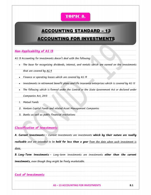 AS-13 Accounting for Investments Detailed Notes