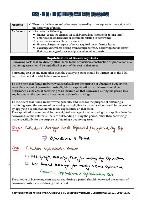AS-16 Borrowing Cost Notes and Questions with Solutions 