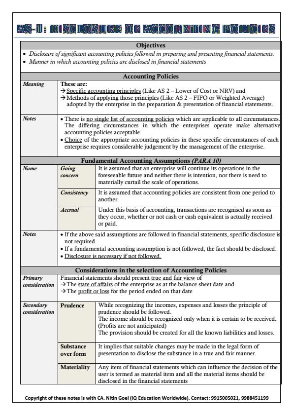 AS-1 Disclosure of Accounting Policies Notes and Questions with Solutions 