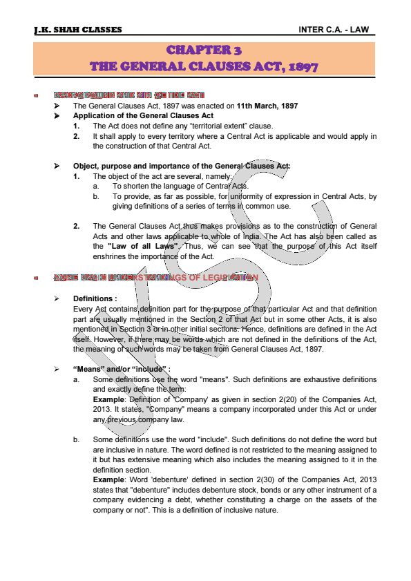 The General Clauses Act, 1897 Notes by JK Shah Classes
