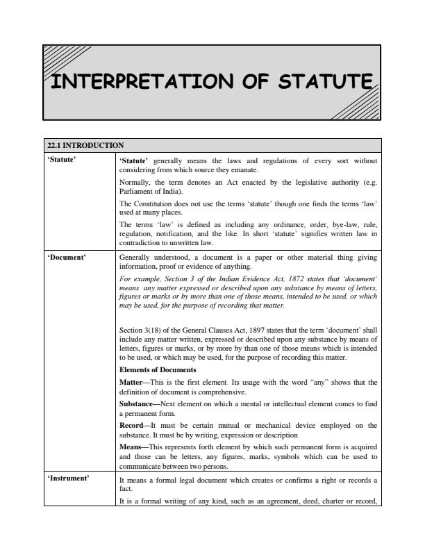 Interpretation of Statutes Best Concise Notes