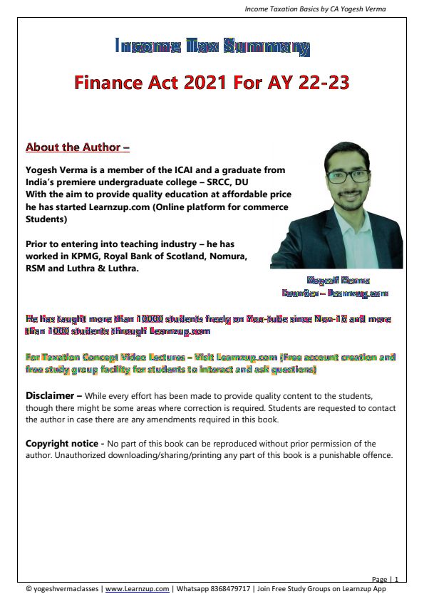 Taxation Summary Notes for Quick Revision by CA Yogesh Verma 