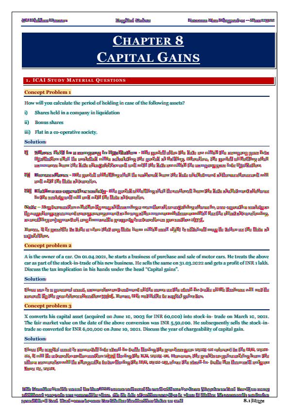Taxation Chapter 8 Capital Gains Compiler by CA Kishan Kumar 