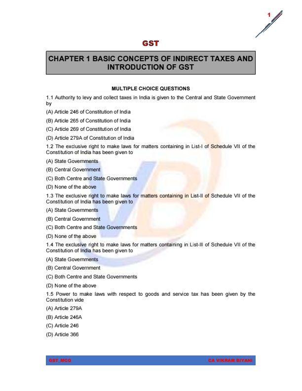 GST MCQs by CA Vikram Biyani 