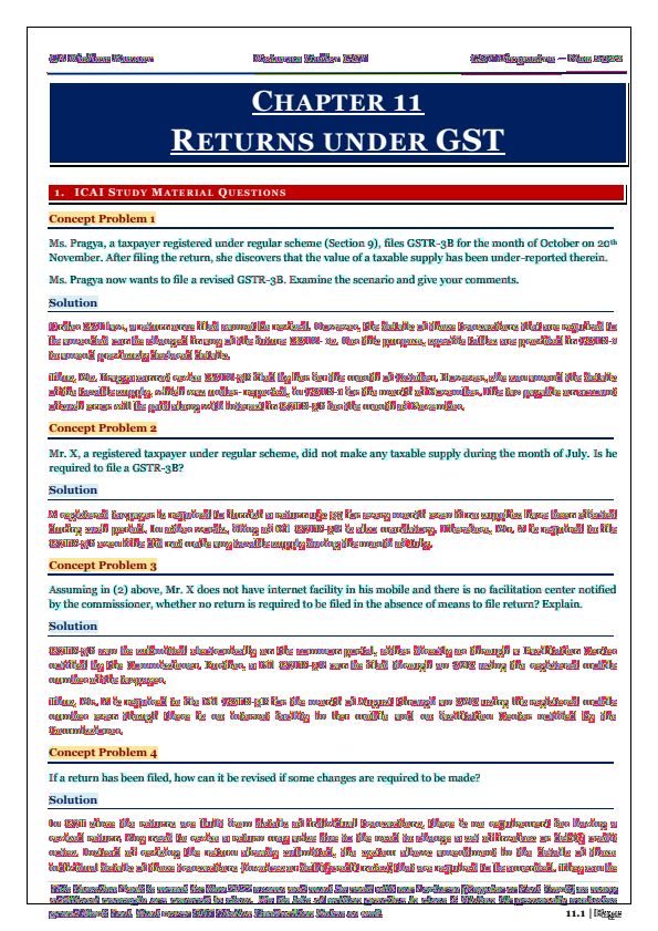 Chapter 11 Returns under GST MCQs by CA Kishan Kumar 