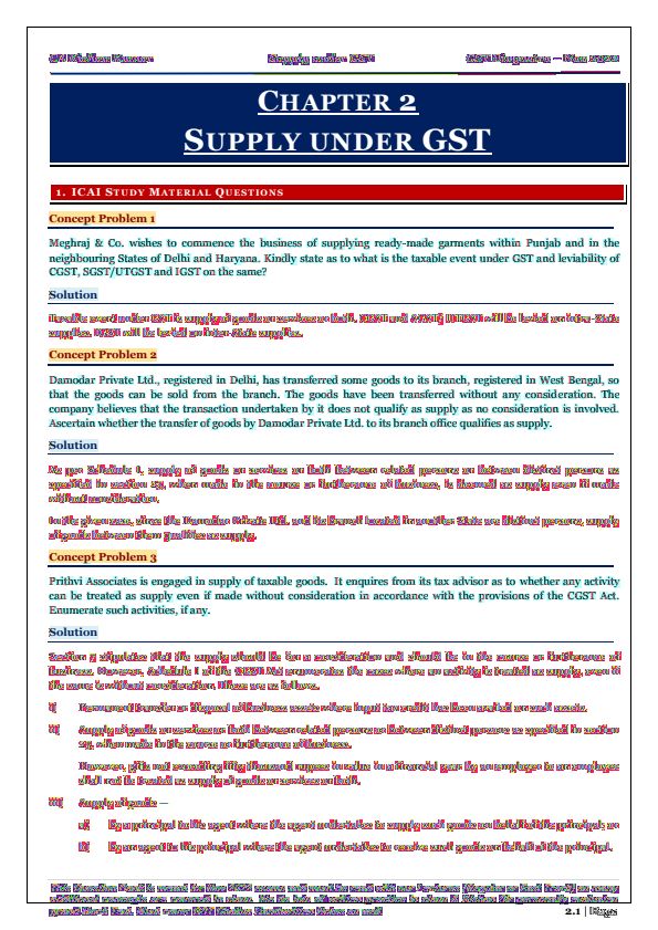 Chapter 2 Supply under GST MCQs by CA Kishan Kumar 