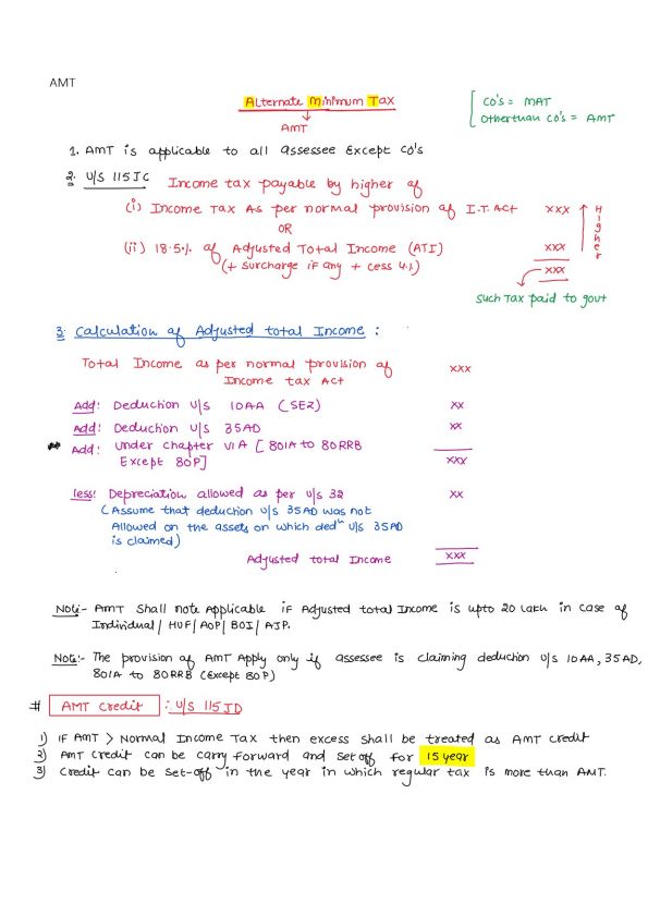 Alternate Minimum Tax Handwritten Notes 
