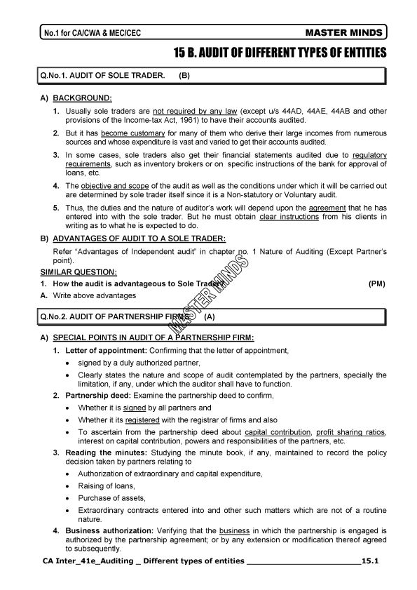 Audit of Different Types of Entities Scanner Cum Notes by Masterminds