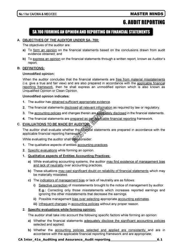 Audit Reporting Scanner Cum Notes by Masterminds
