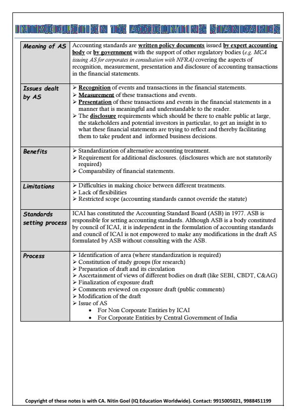 Introduction to Accounting Standards Handwritten Notes 
