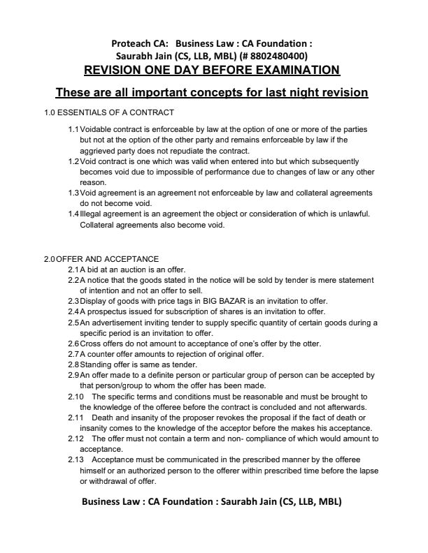  'Important Concepts for CA foundation Law.pdf 💯💯

Revision One Day Before Exam