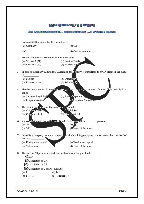 Law MCQs for practice by CA Ankita Patni 