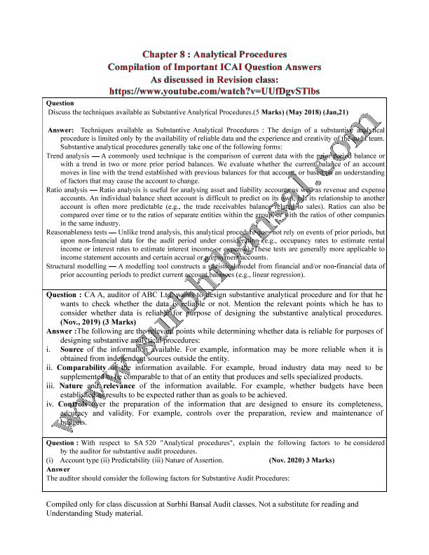 Analytical Procedures Questions Compiler for Practice by Surbhi Bansal 