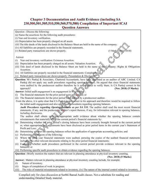 SA 230 and SA 500 Series Questions Compiler for Practice by Surbhi Bansal 