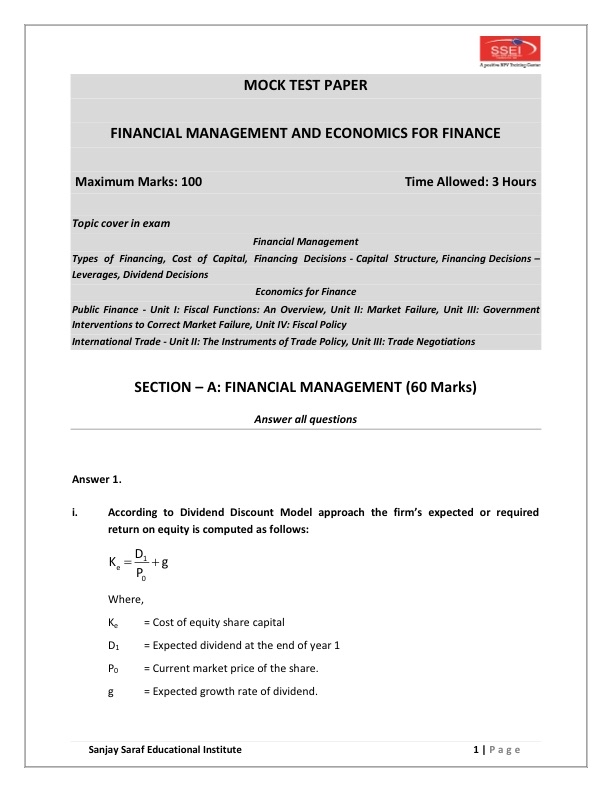 FM Eco Mock Test Paper for practice