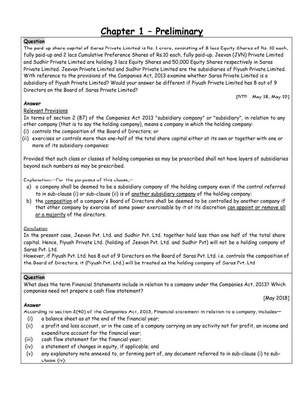Corporate and Other Laws Chapter 1 Preliminary Question Bank for Practice 