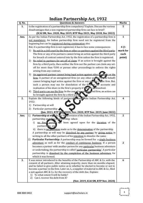 Indian Partnership Act All past year question with answer•
With step by step guide how to attemp answer in law and get marks according to ICAI.