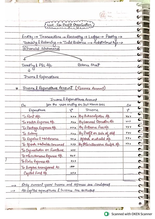 Handwriting notes of NPO ACCOUNTS 