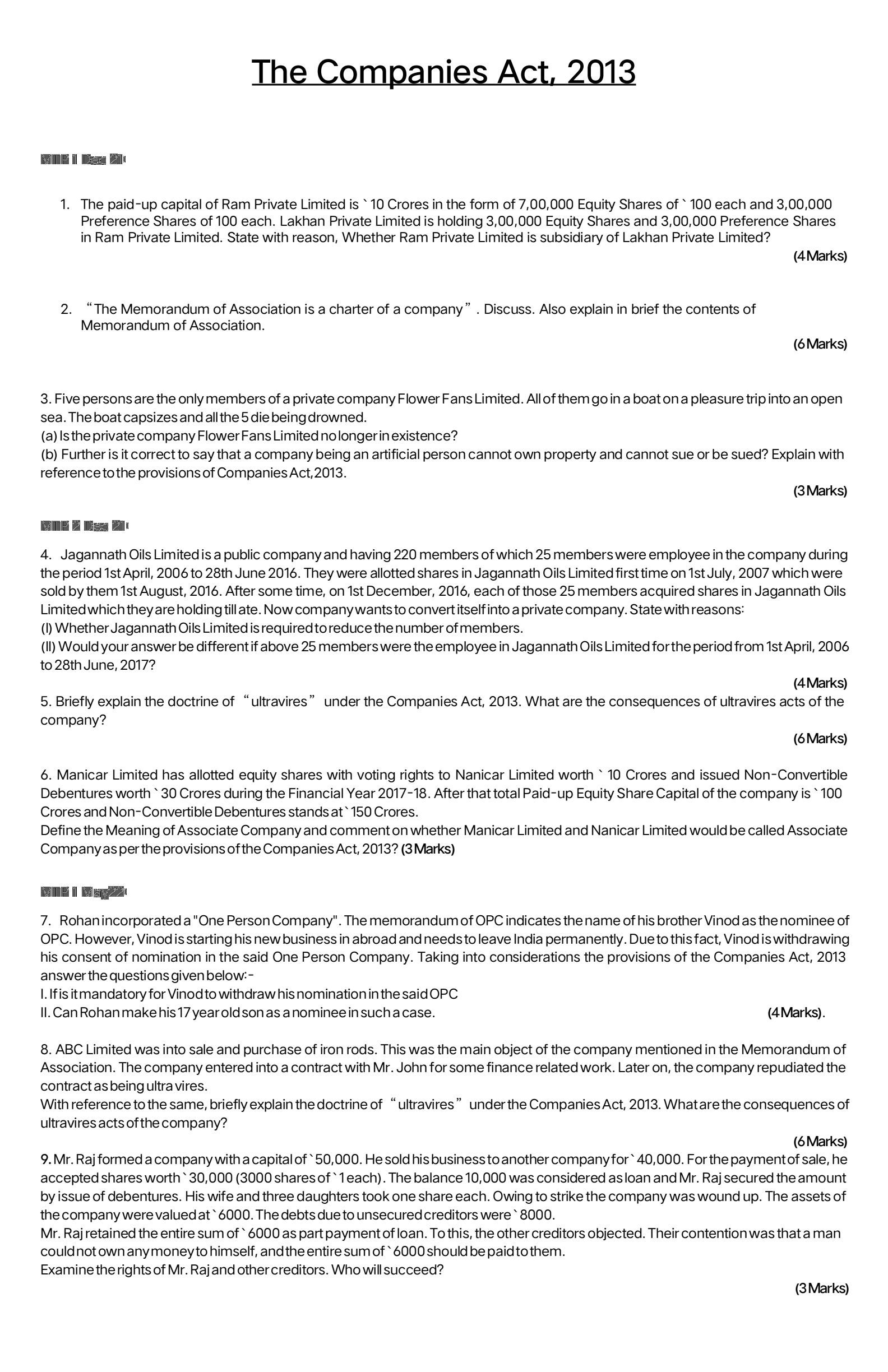 Companies act question 