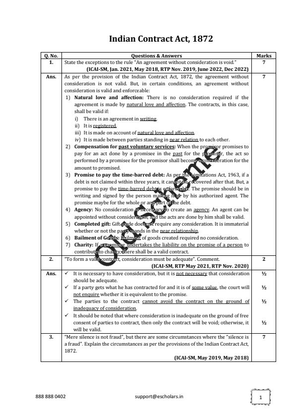 Grooming Education Accedmy law prefect practice book

Indian contact Act 1872
All past year question with answer.


With step by step guide how to attemp answer in law and get marks according to ICAI.

