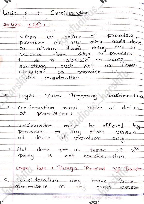 Indian contract act Unit 2 
This is handwritten of harshita shared by everyone on this app this is the official owner's account of those handwritten notes 