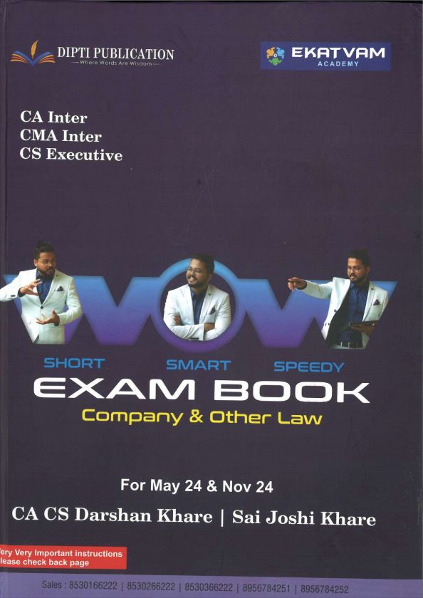 WOW EXAM BOOK [Company & Other Law]
By Darshan Khare Sir