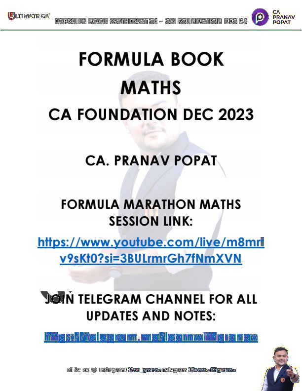 Maths Formula Book 
Paper No 3 
Quantitative Aptitude 