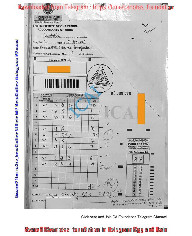 Toppers Answer script ( 86 marks in Business Laws & BCR ) July 19 attempt !