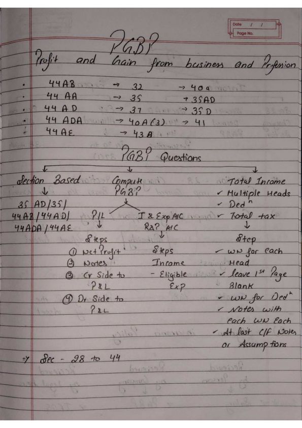 Profits and Gains Fully Amended Handwritten Notes 