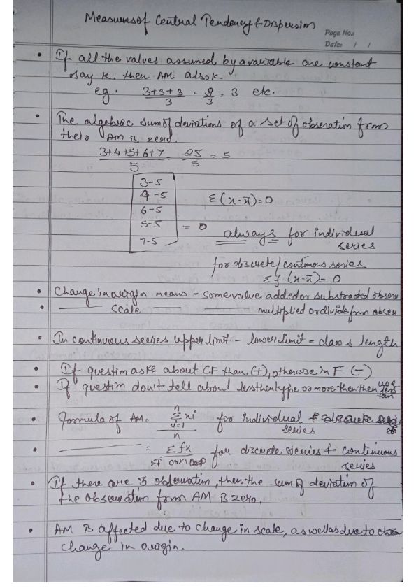 Central Tendency and Measures Of Dispersion Finest And Shortest Notes With Proper Examples. 