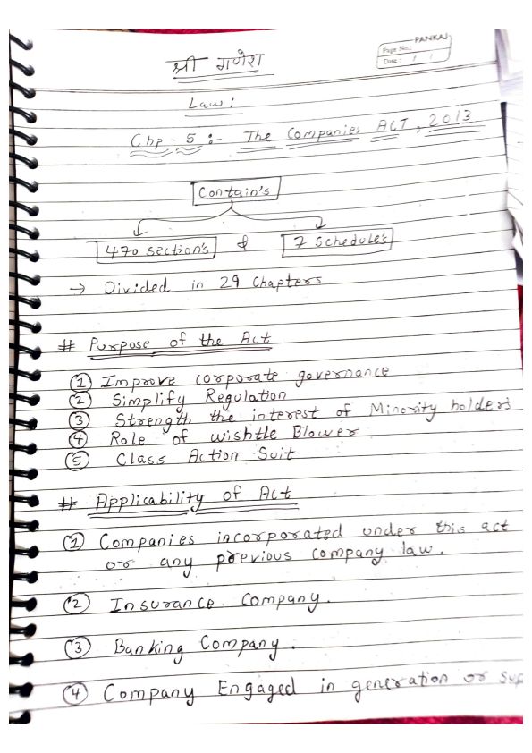 Ca foundation law chapter 6 companies act 2013 hand made notes 