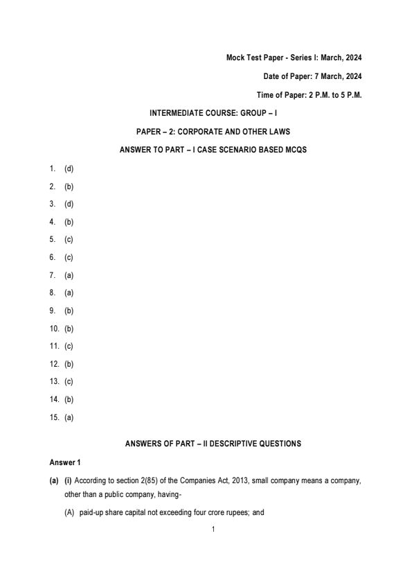 MTP Law Suggested Answers for May24 exams issued by ICAI.
Follow for more.
