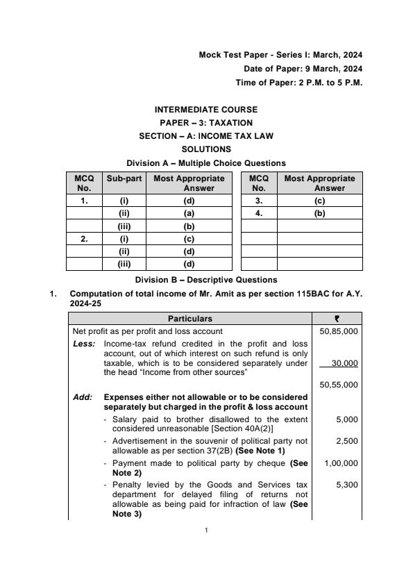 Suggested answers of MTP paper of TAXATION. Must do before exam.
Follow for more.