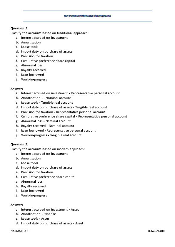 CA foundation account important question //
For more questions join telegram 
https://t.me/cafreenotes85
https://t.me/cafreenotes85