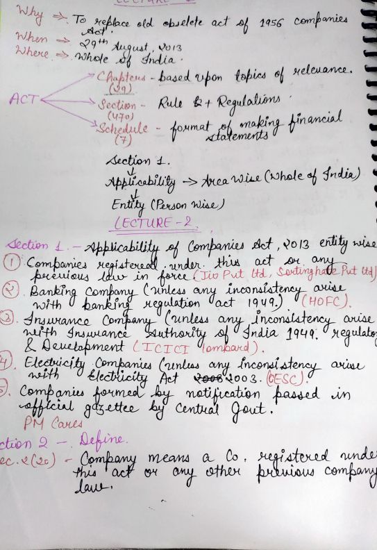 companies act law handwritten notes 