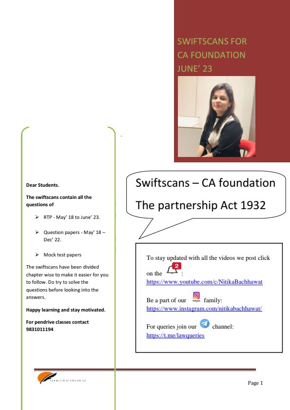 Business Laws, Question Bank 
( PARTNERSHIP ACT - 1932 )
#PYQ #MTP # RTP !