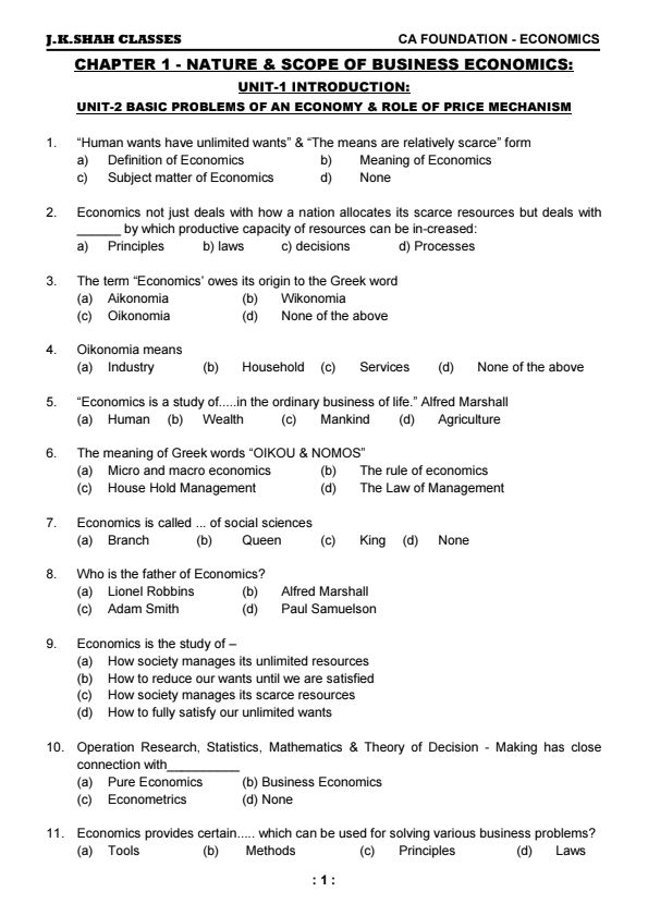 Business economics All chapter 500 marks MCQ