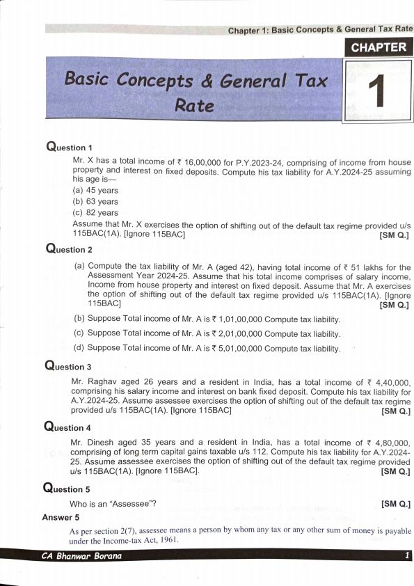 Questionnaire by CA Bhanwar Borana sir for May24 onwards.
Follow for more.