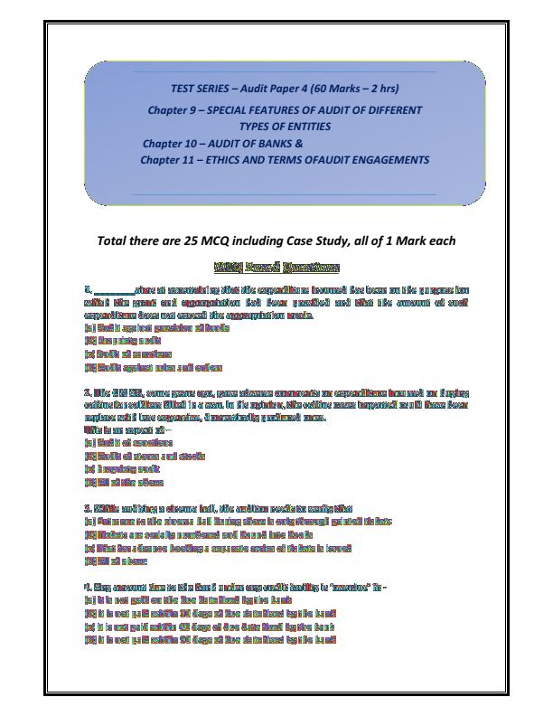 Self evaluation test of ch 9, 10& 11 AUDIT.(Including MCQ and the solution are in this pdf itself)