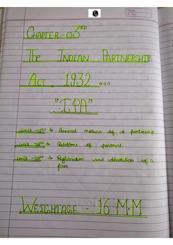 Pw The indian partnership act 1932 hand written notes