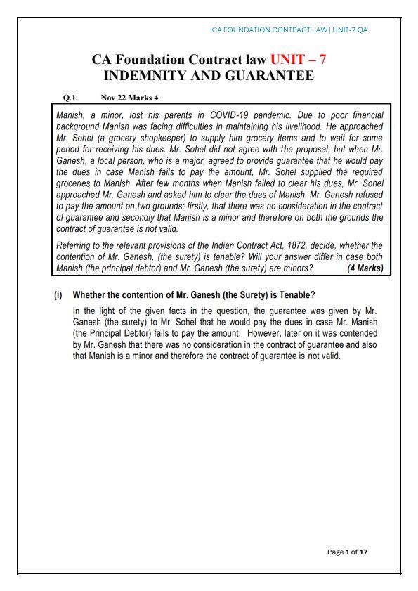 Ca foundation
Indian contract act 1872, UNIT-7
PYQ AND MTP, RTP ?