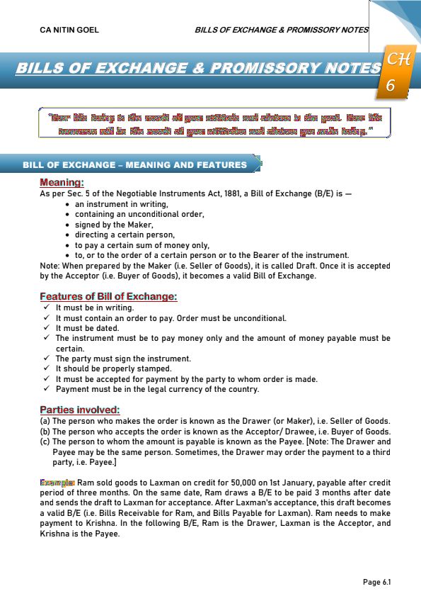 Account chap 6 - Bill of exchange and promisorry notes 