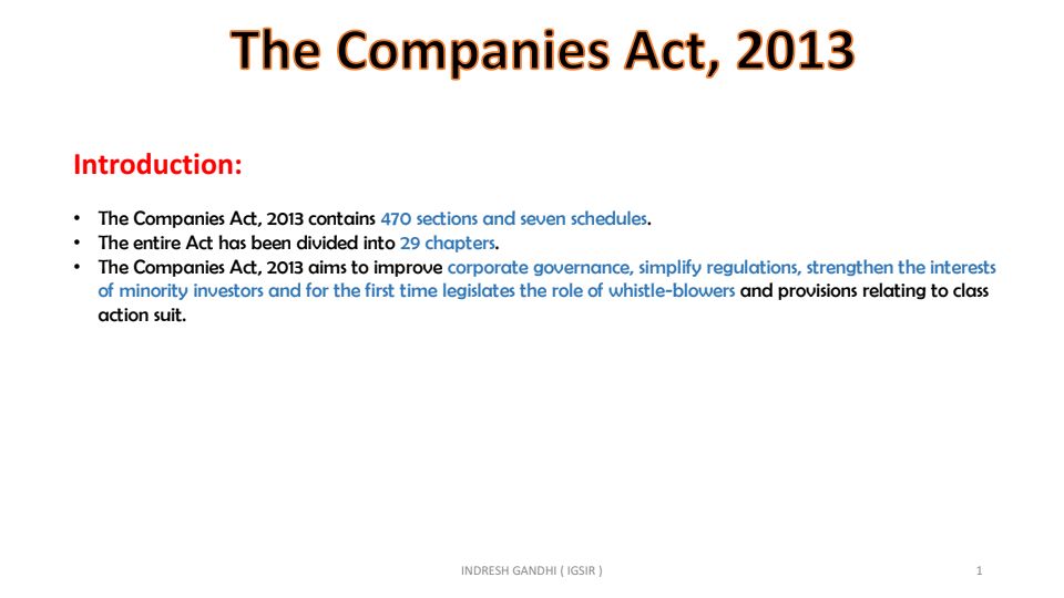 Companies act 2013 CA INDRESH GANDHI sir notes 