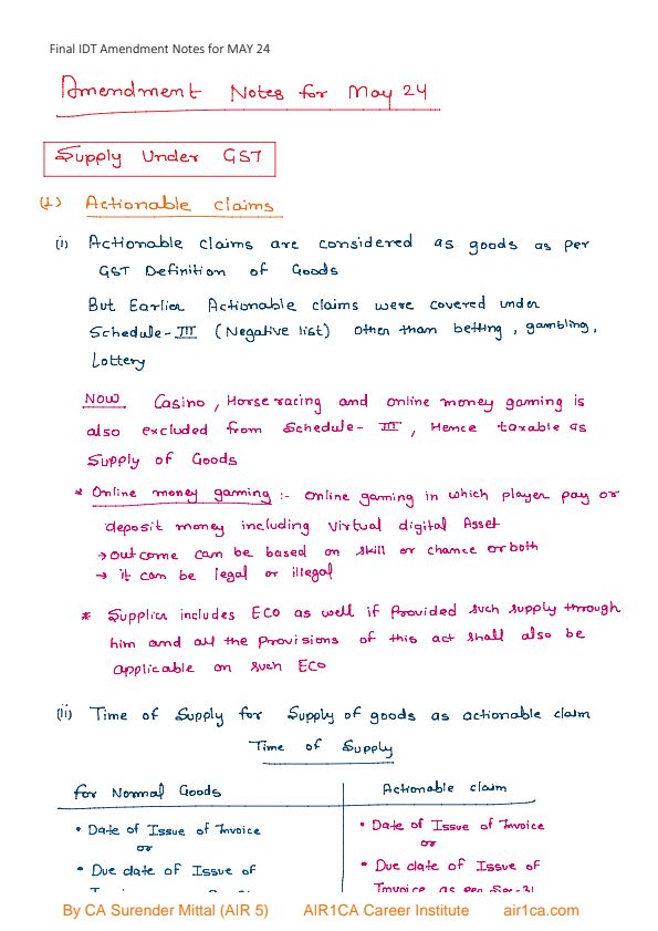 ❇️CA Final IDT Amendment Notes for May/Nov 2024 :

?‍♂By CA Atul Agarwal 

(If you have old notes (Nov 23), you have to refer this separately)
