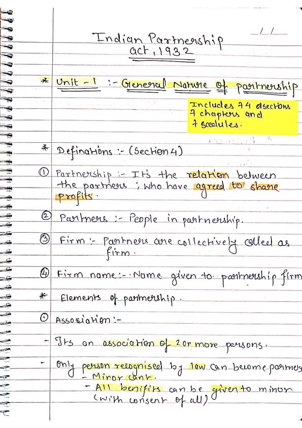 Indian partnership act 1932 unit 1 notes