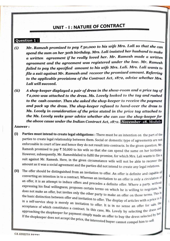 Contract act 1872 by CA ANKITA PATNI QUESTION BANK 