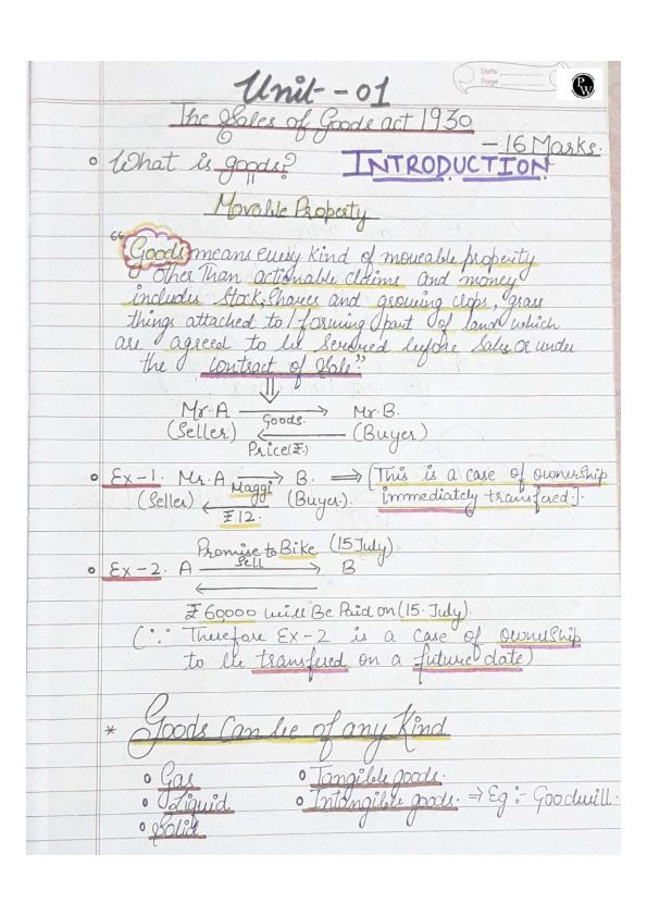 Law 
Sales of good act handwritten notes 